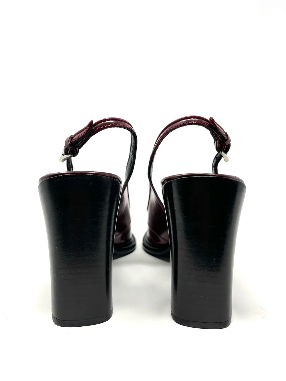 Vintage Vtg Prada 90s Y2K Burgundy Dark Red Leather Slingback Pumps Heels 38.5